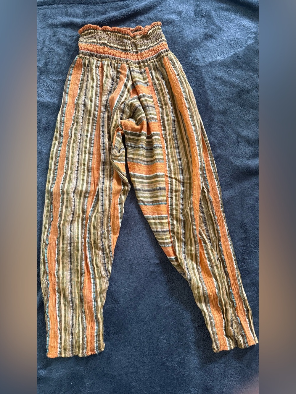 Woman's Casual Striped boho harem Pants - Orange & Olive